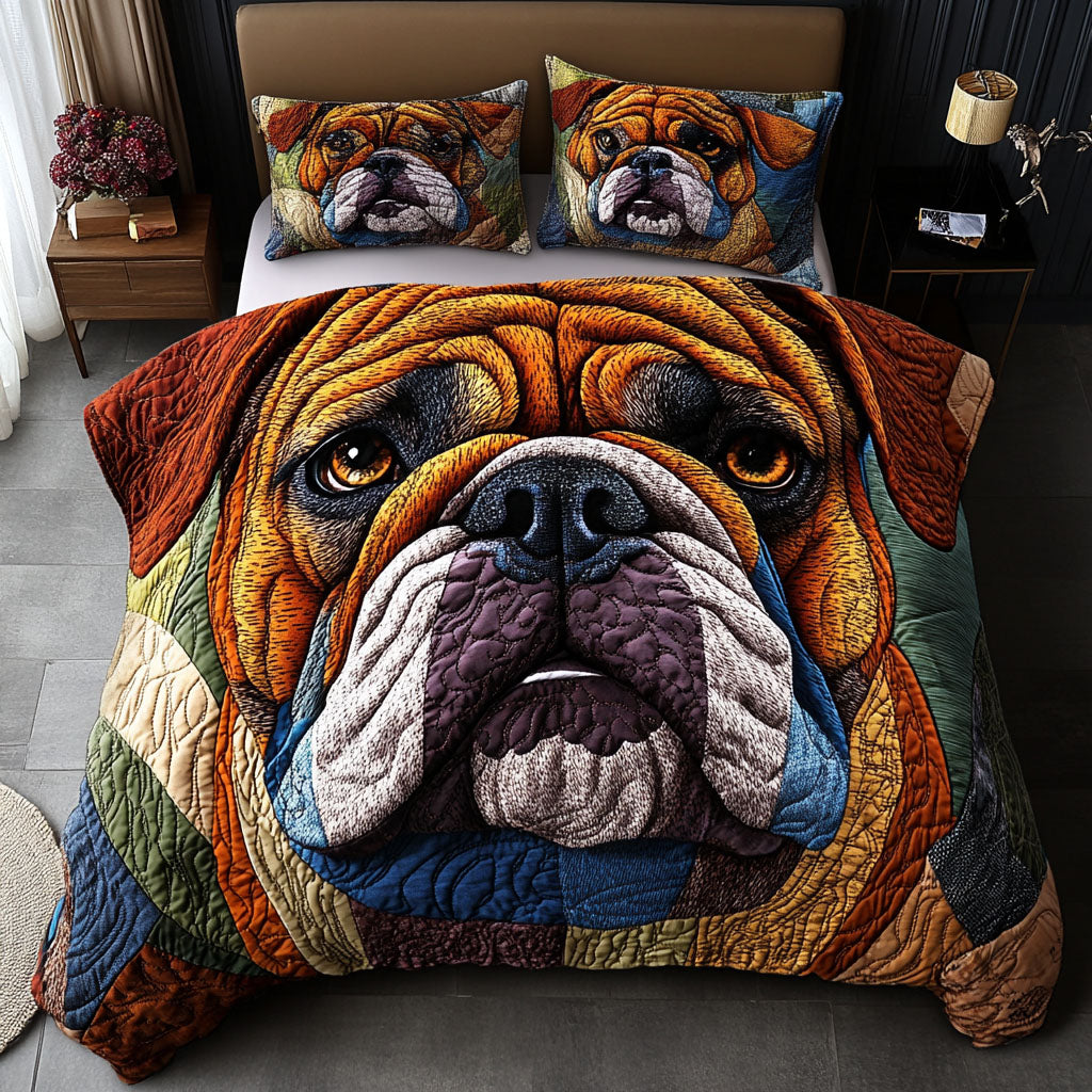 Bulldog Pause Quilted Bedding Set Perfect Bedding Gift Set for Family and Friends