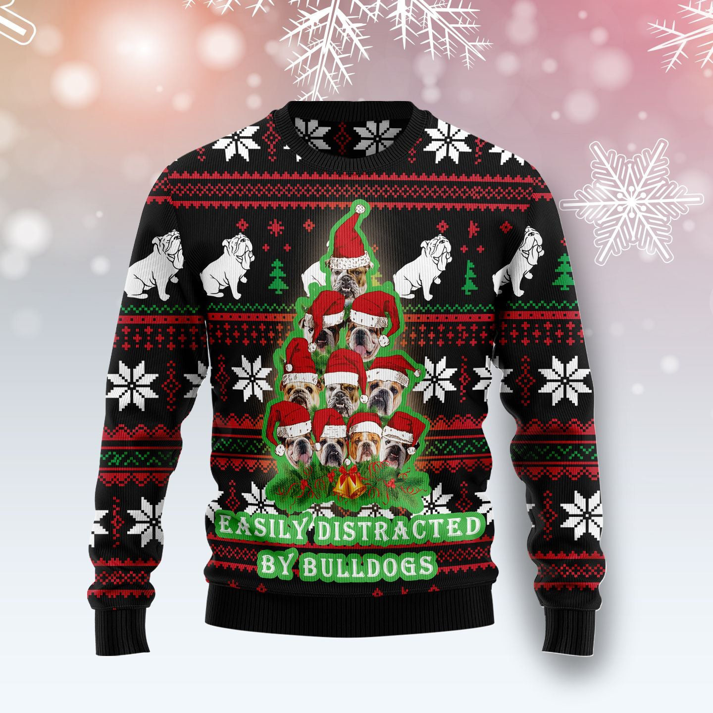 Bulldog Pine Tree Christmas Ugly Christmas Sweater Easily Distracted By Bulldogs Xmas Gifts