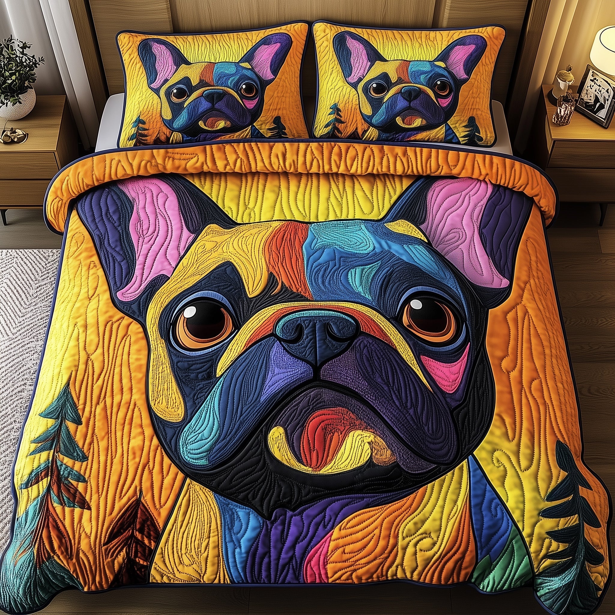 Bulldog Quilted Bedding Set Duvet Cover Bed Sheet Best Gifts For Dog Pet Lovers