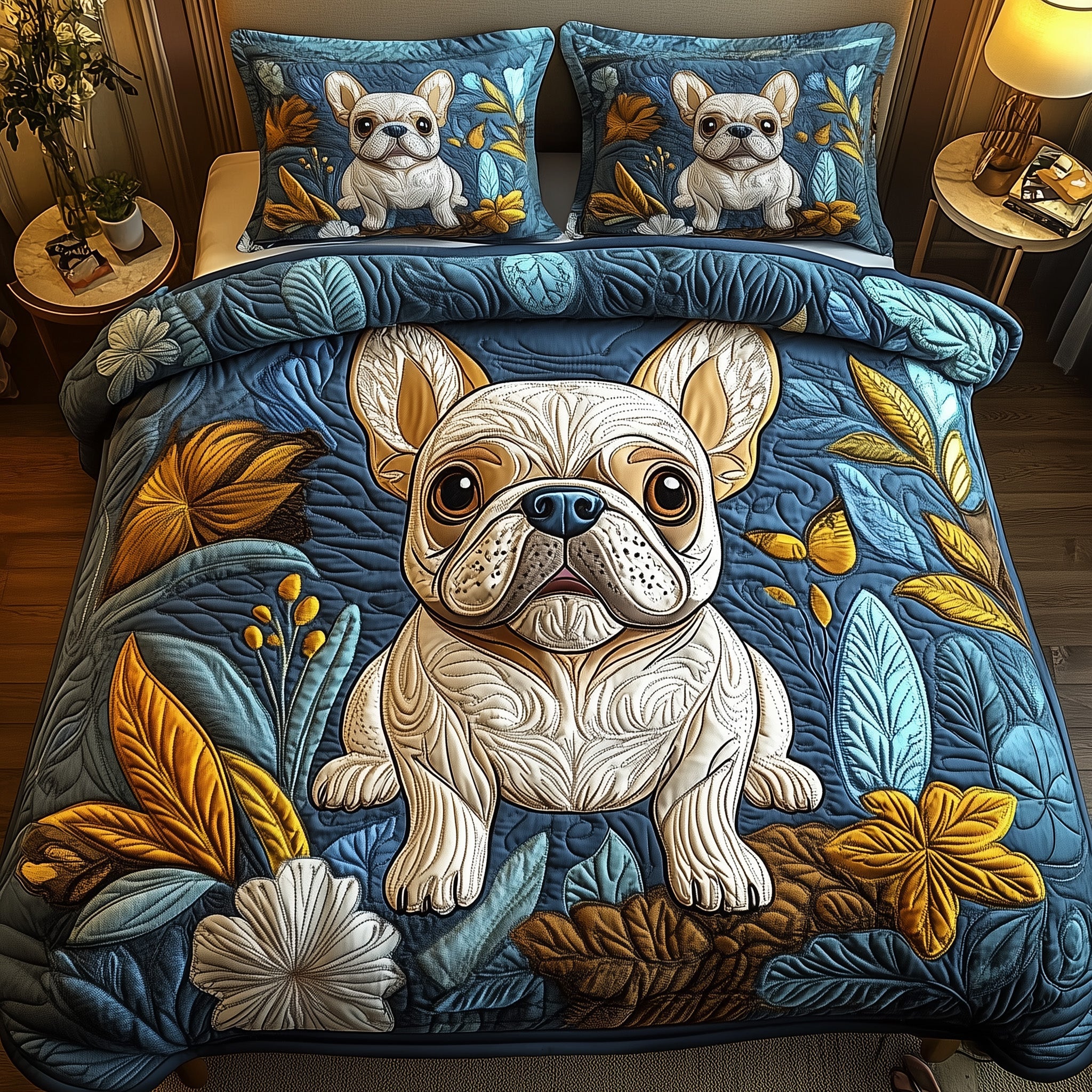 Bulldog Quilted Bedding Set Duvet Cover Bed Sheet Funny Gifts For Dog Lovers