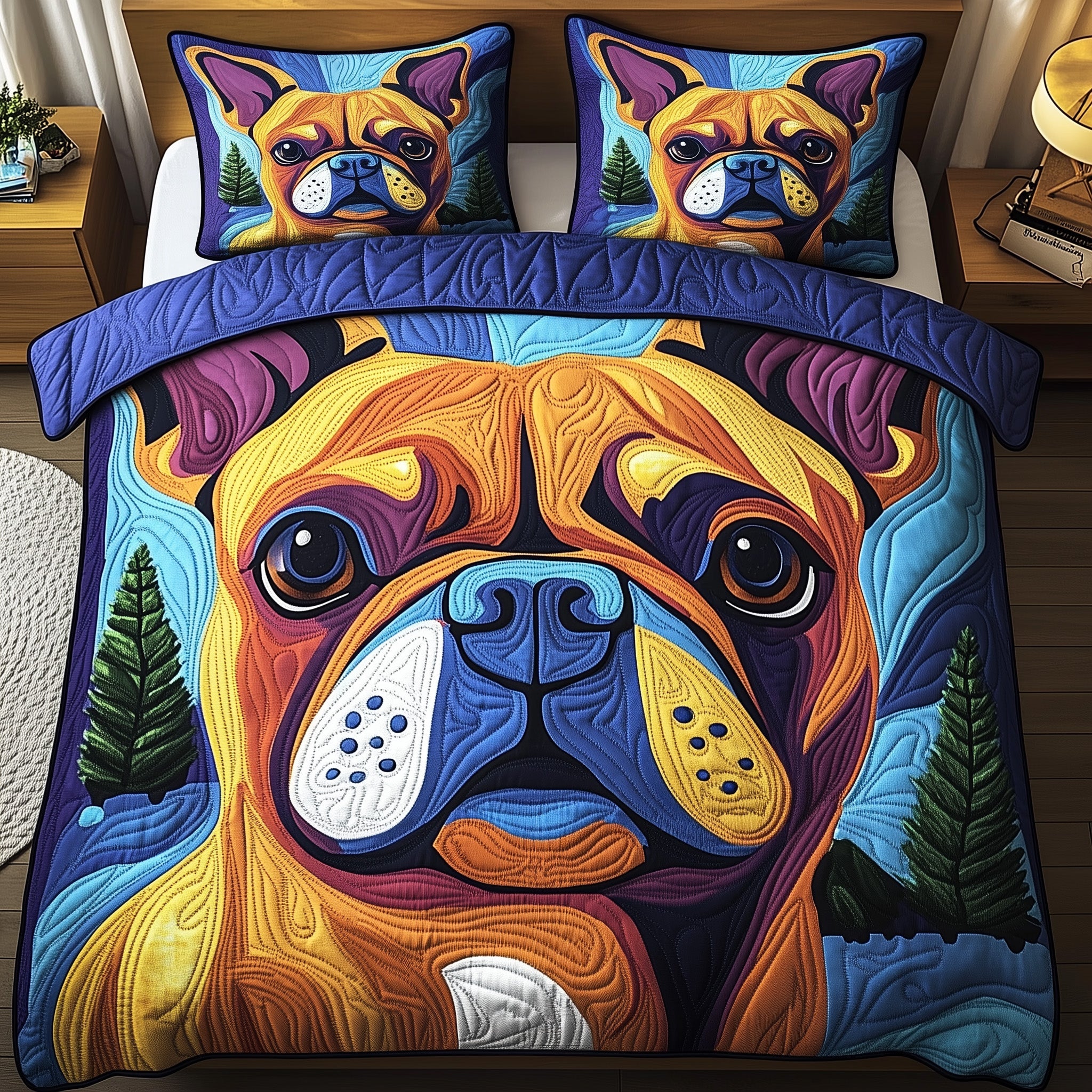 Bulldog Quilted Bedding Set Duvet Cover Bed Sheet Gifts For People Who Love Dogs