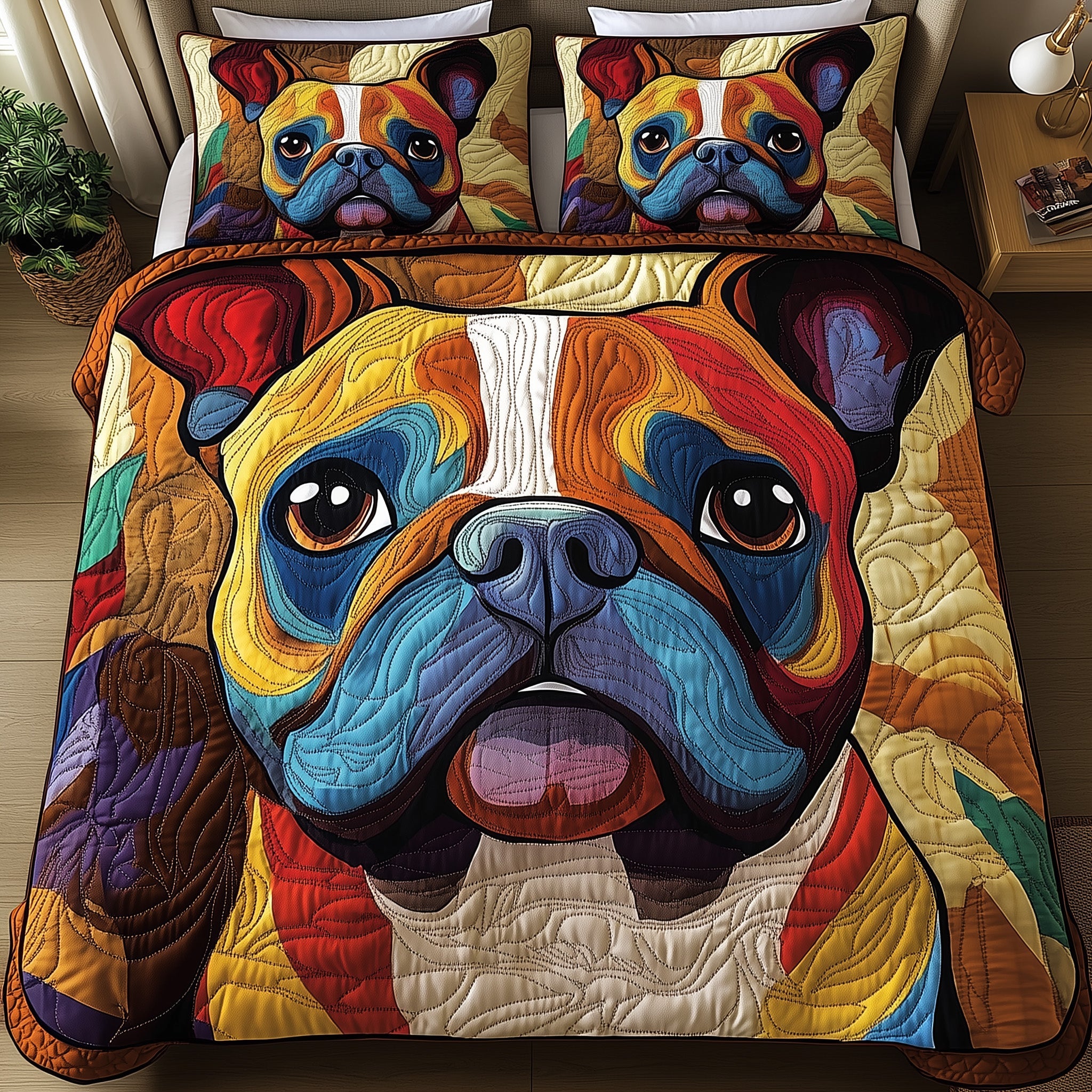 Bulldog Quilted Bedding Set Duvet Cover Bed Sheet Great Gifts For Dog Owners
