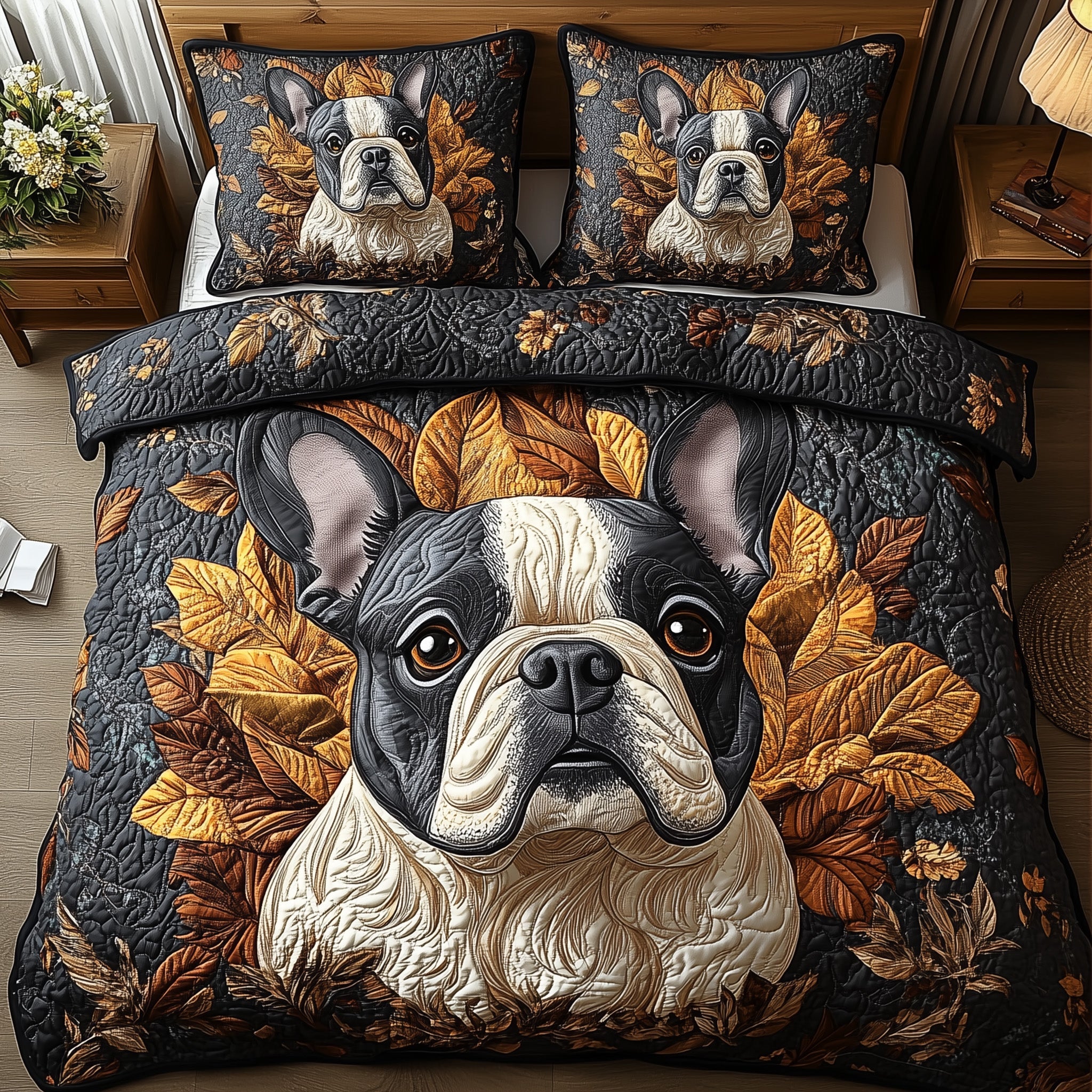 Bulldog Quilted Bedding Set Duvet Cover Bed Sheet Top Gifts For Dog Lovers