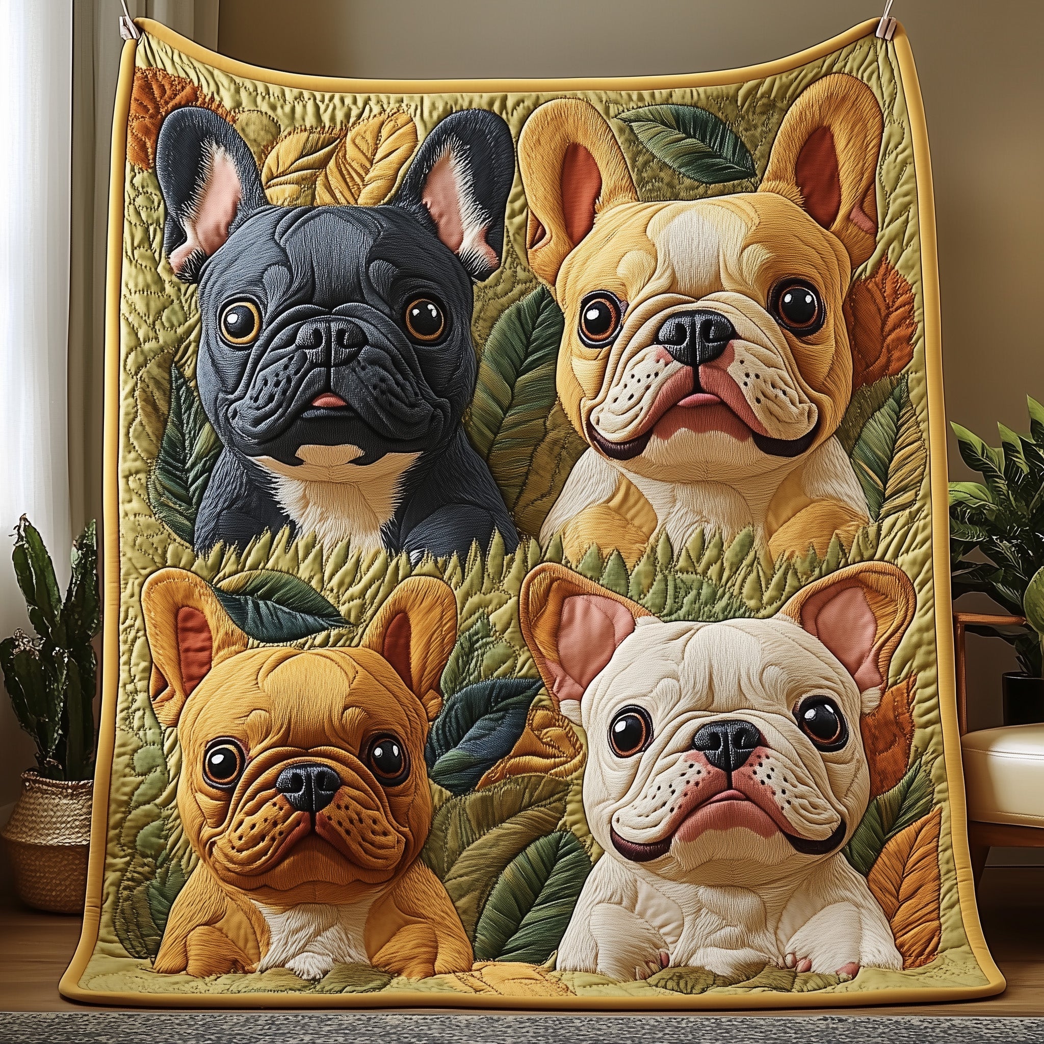 Bulldog Quilted Blanket Nice Throw BlanketBest Gifts For Dog Pet Lovers