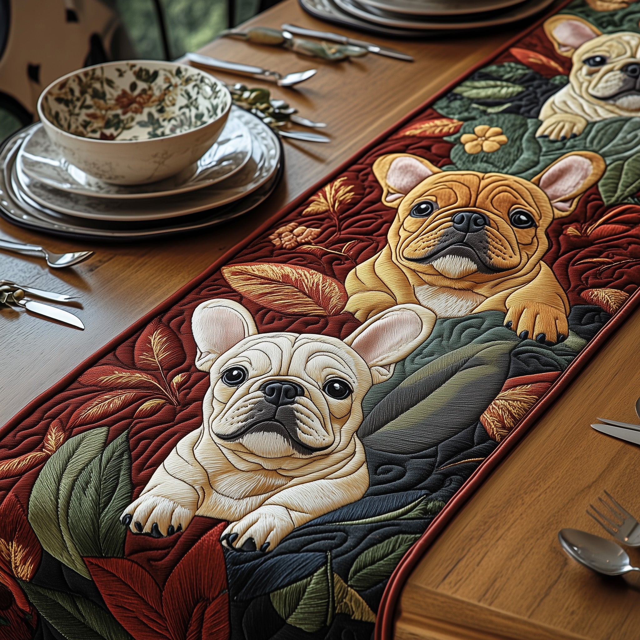 Bulldog Quilted Table Runner Christmas Dining Room Table Runner