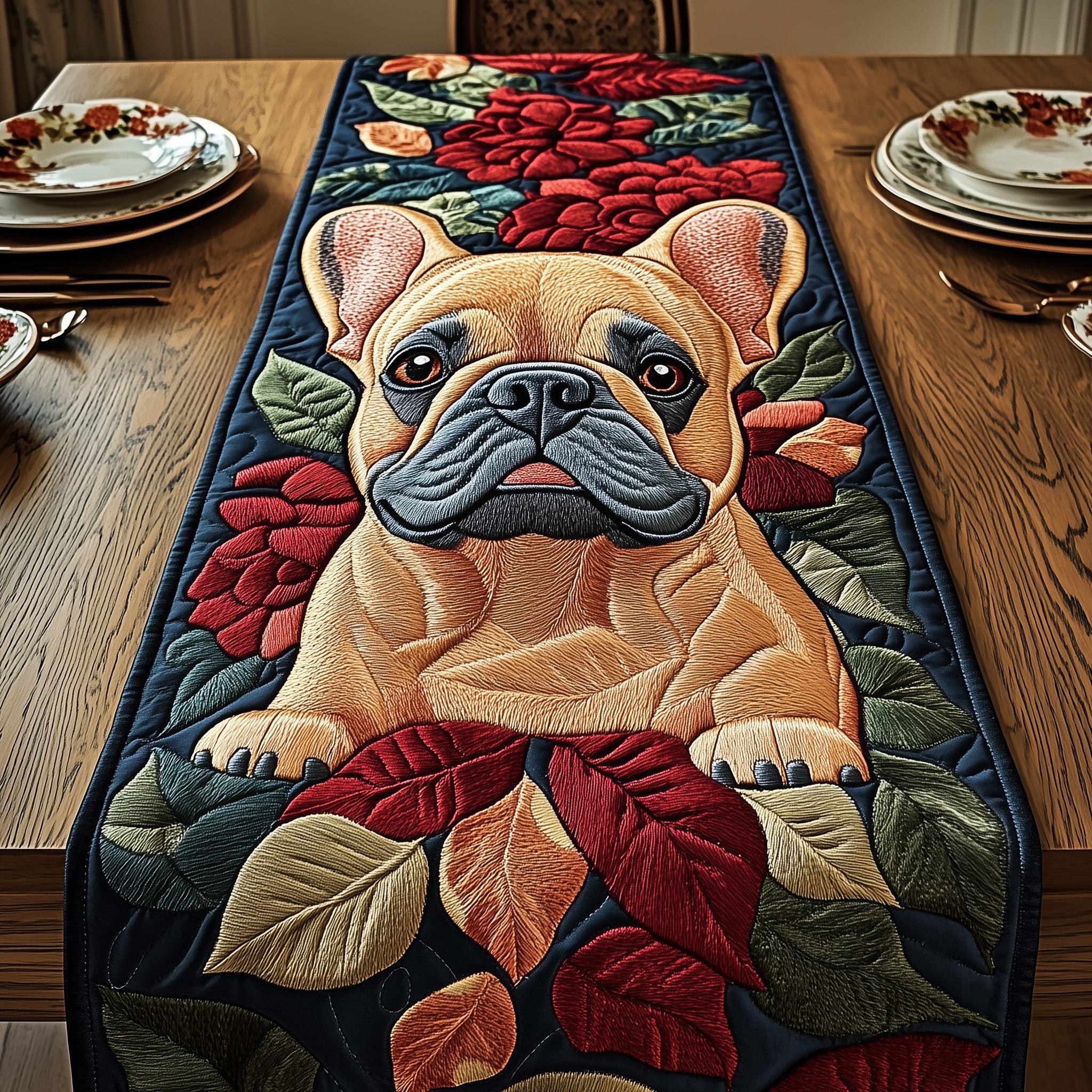 Bulldog Quilted Table Runner Christmas Table Runner