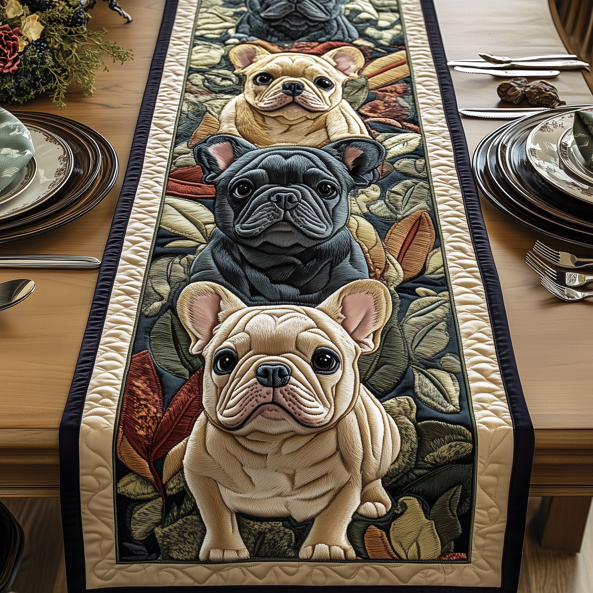 Bulldog Quilted Table Runner Christmas Table Runner for Family Meals