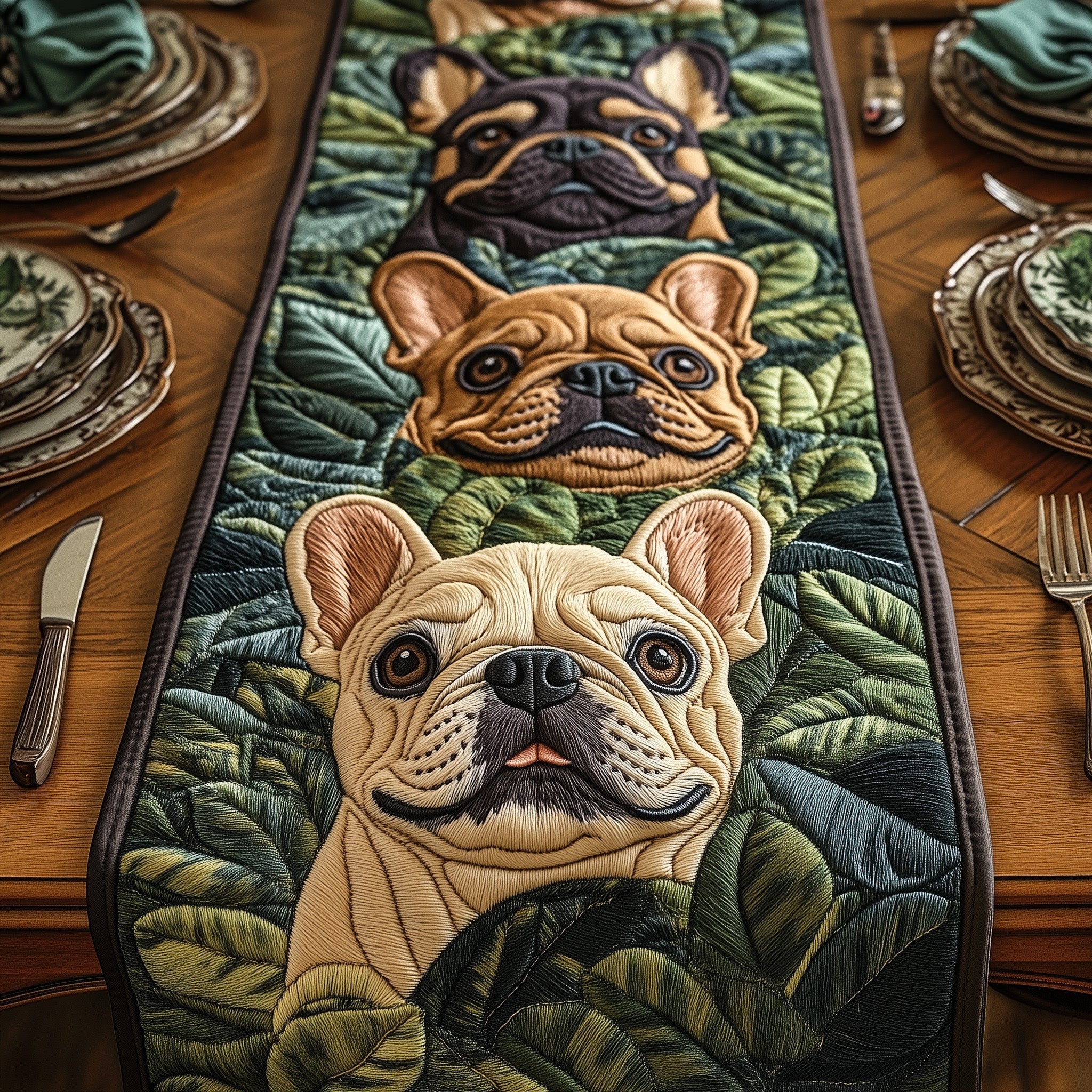 Bulldog Quilted Table Runner Christmas Table Runner Gift Idea