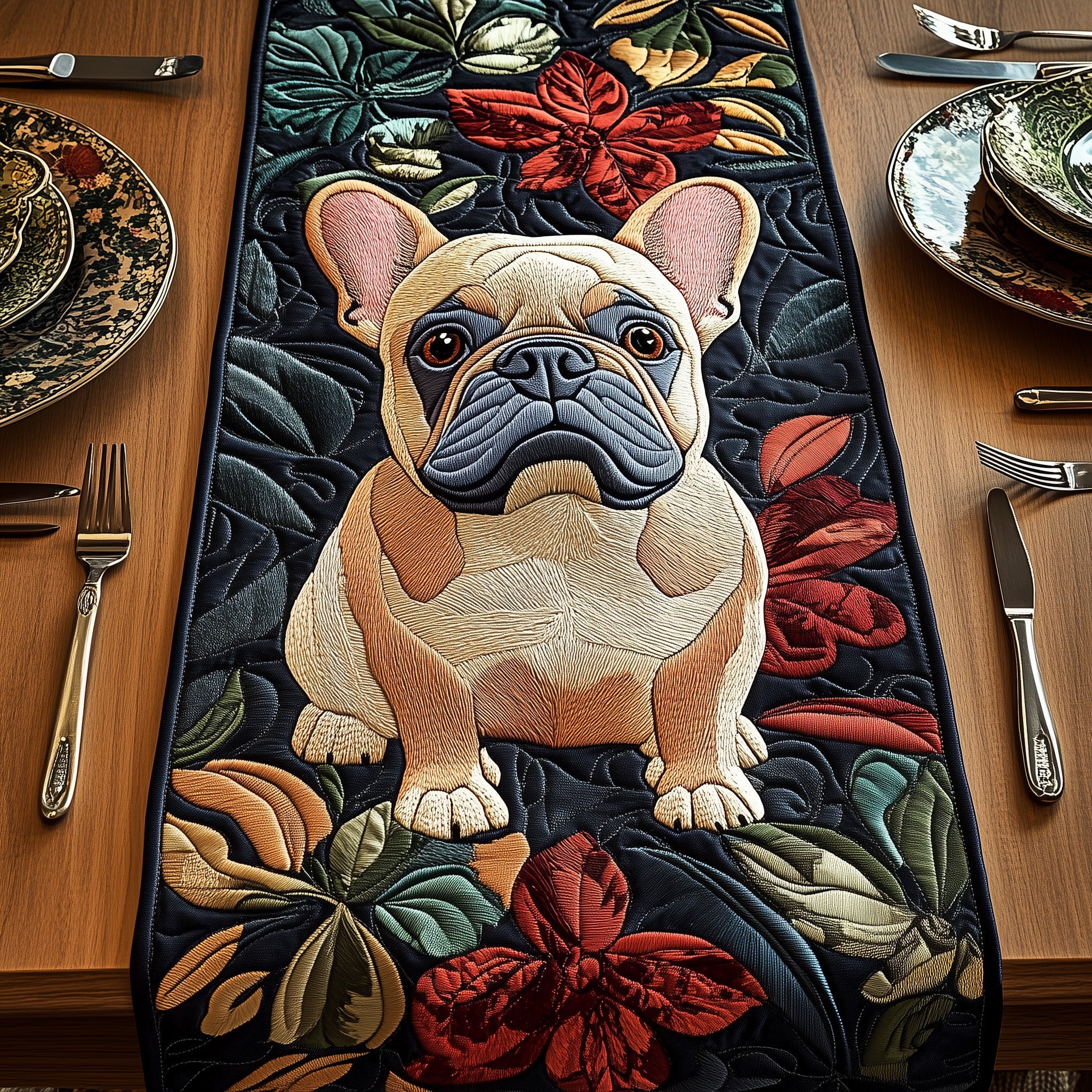 Bulldog Quilted Table Runner Festive Table Runner for Dining Table