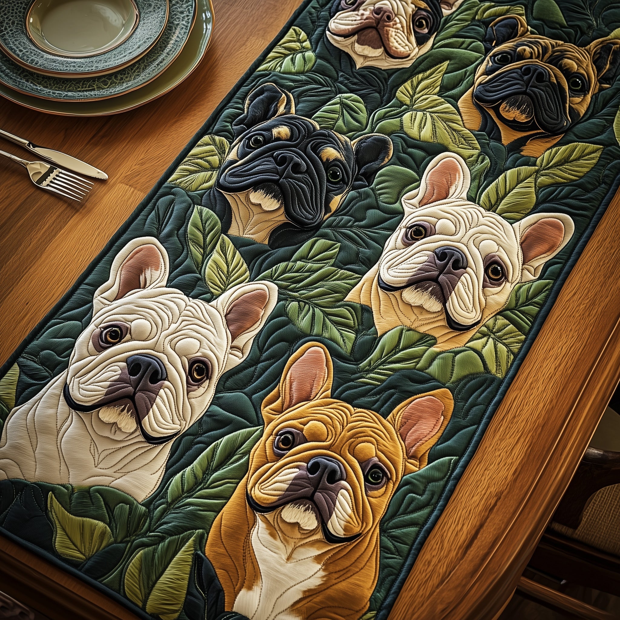 Bulldog Quilted Table Runner Holiday Banquet Table Runner
