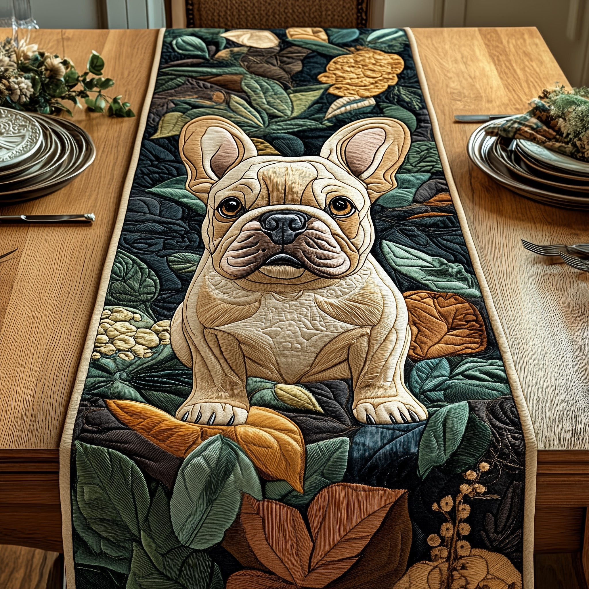 Bulldog Quilted Table Runner Holiday Season Table Runner