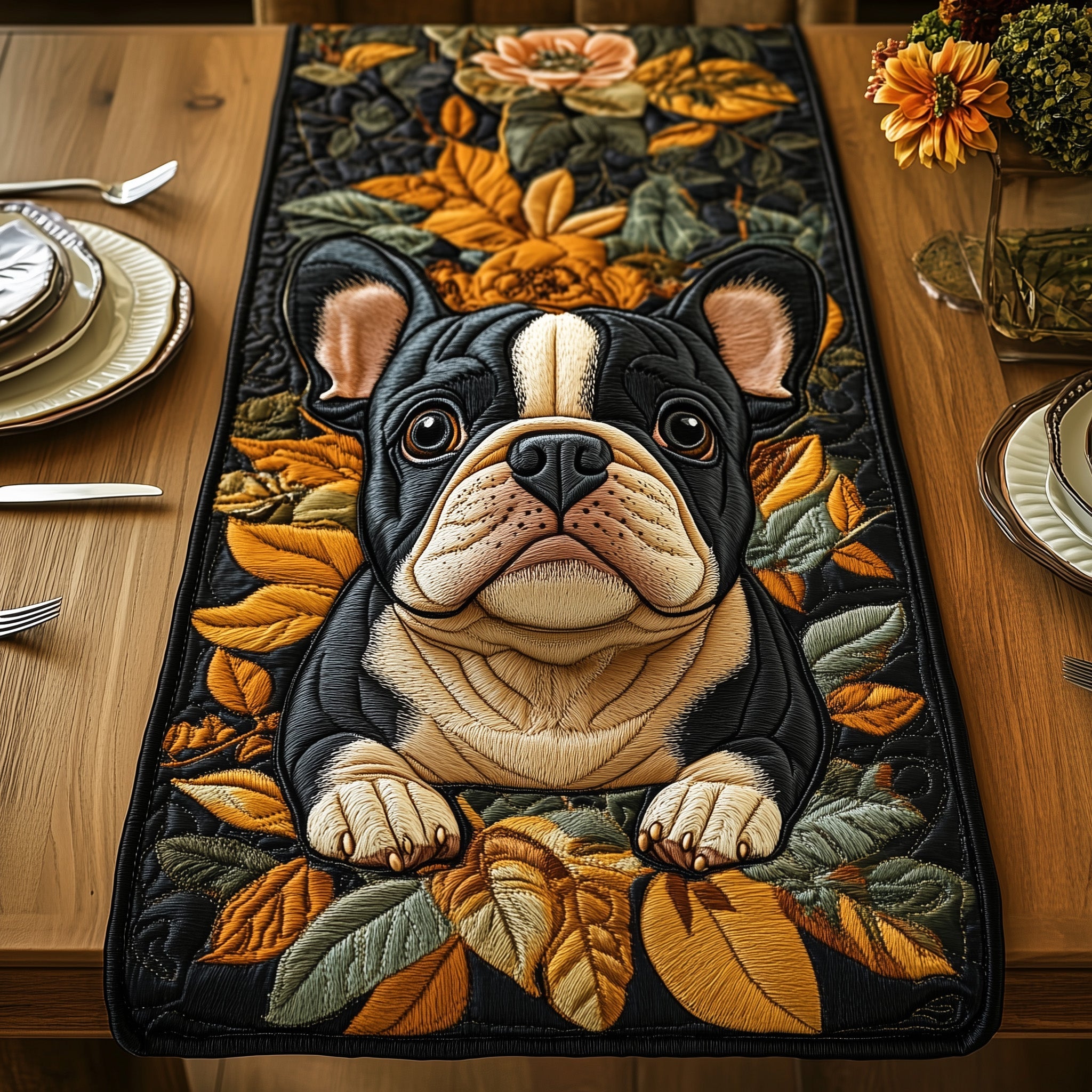 Bulldog Quilted Table Runner Holiday Table Runner Decoration