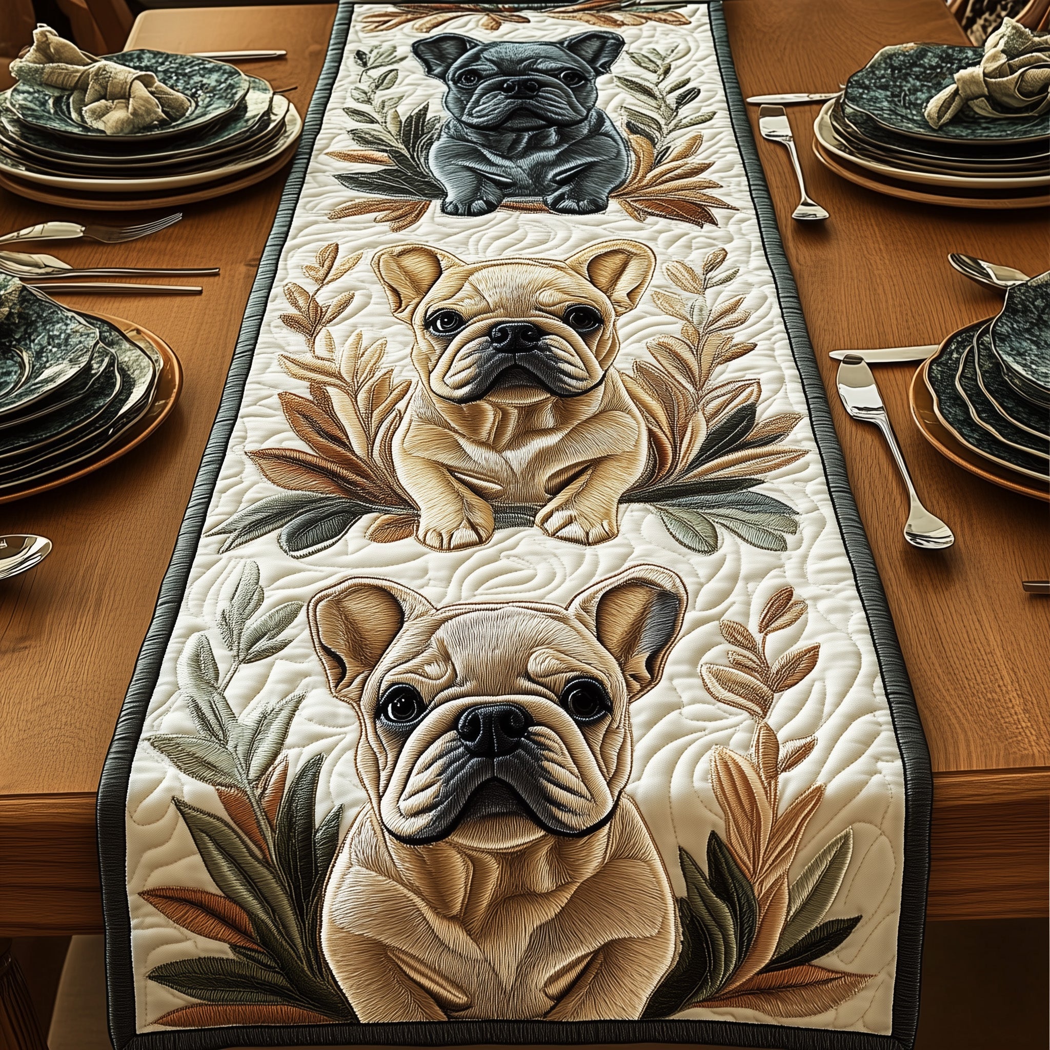 Bulldog Quilted Table Runner Table Runner Gift for Holiday Season