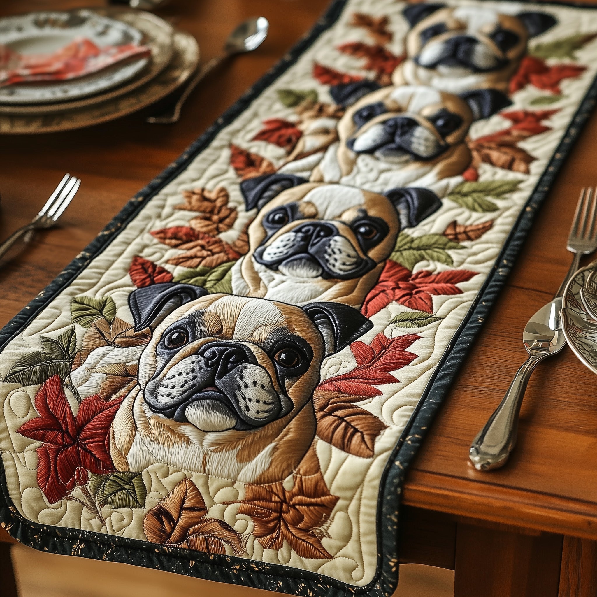 Bulldog Quilted Table Runner Winter Holiday Table Runner Decor