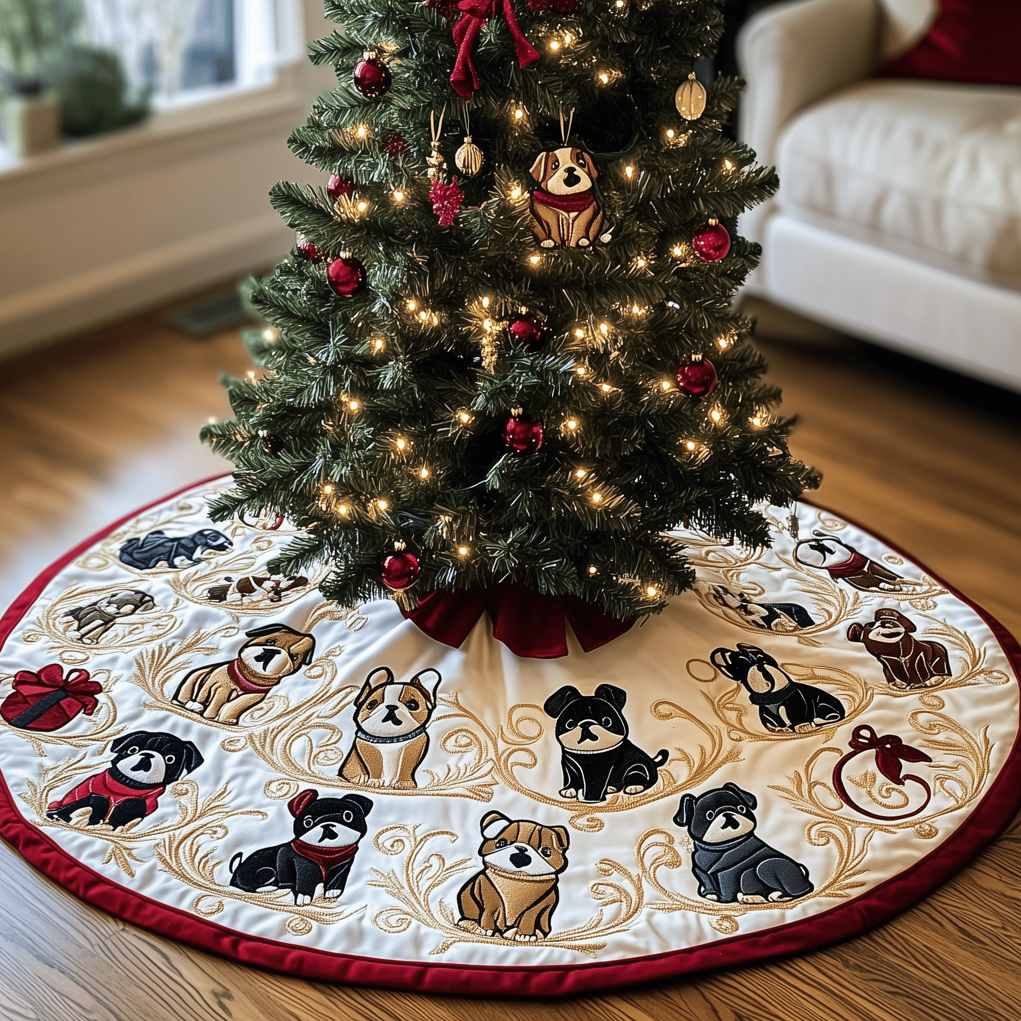Bulldog Quilted Tree Skirt Christmas Tree Skirt Best Gifts For Dog Lovers