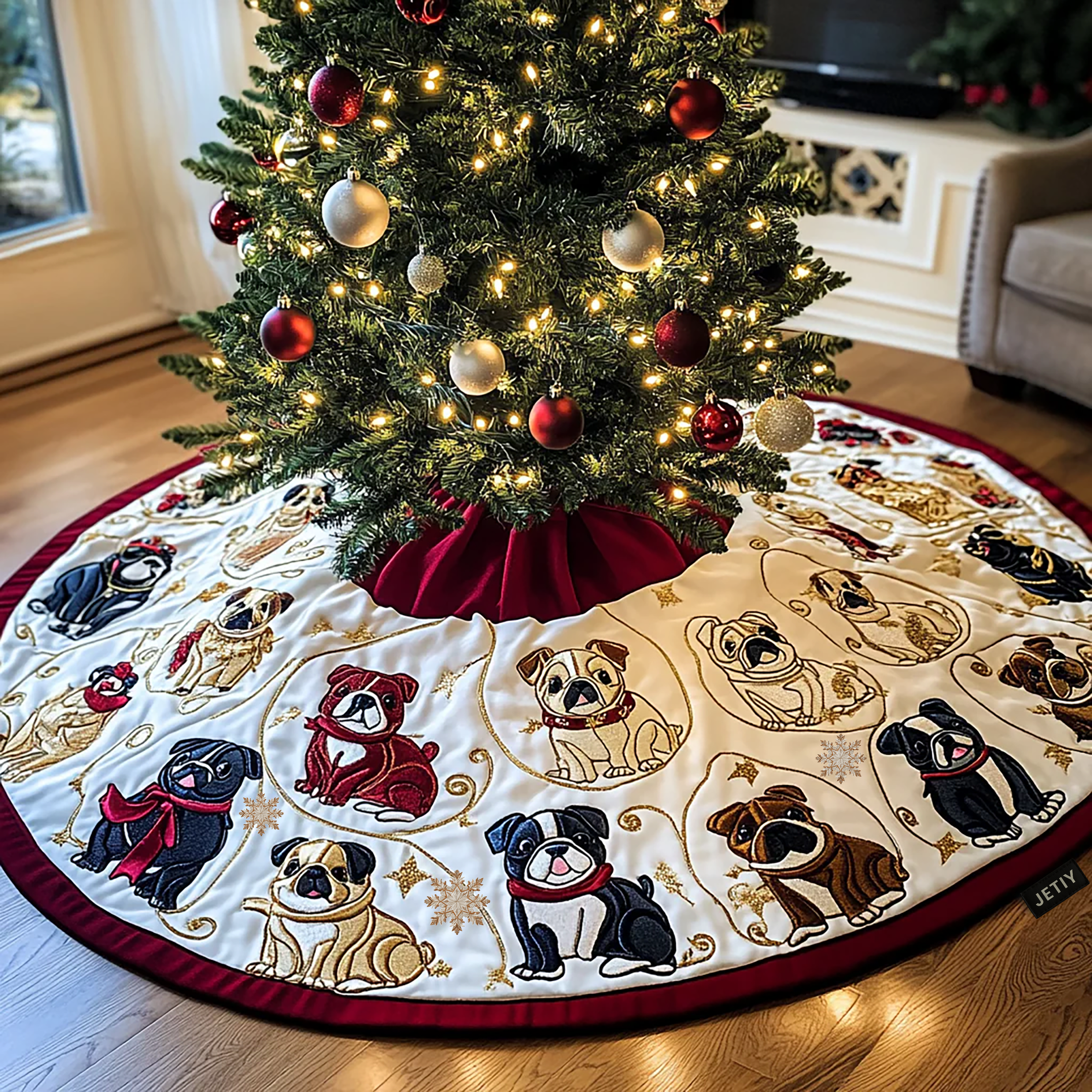 Bulldog Quilted Tree Skirt Christmas Tree Skirt Cute Gifts For Animal Lovers