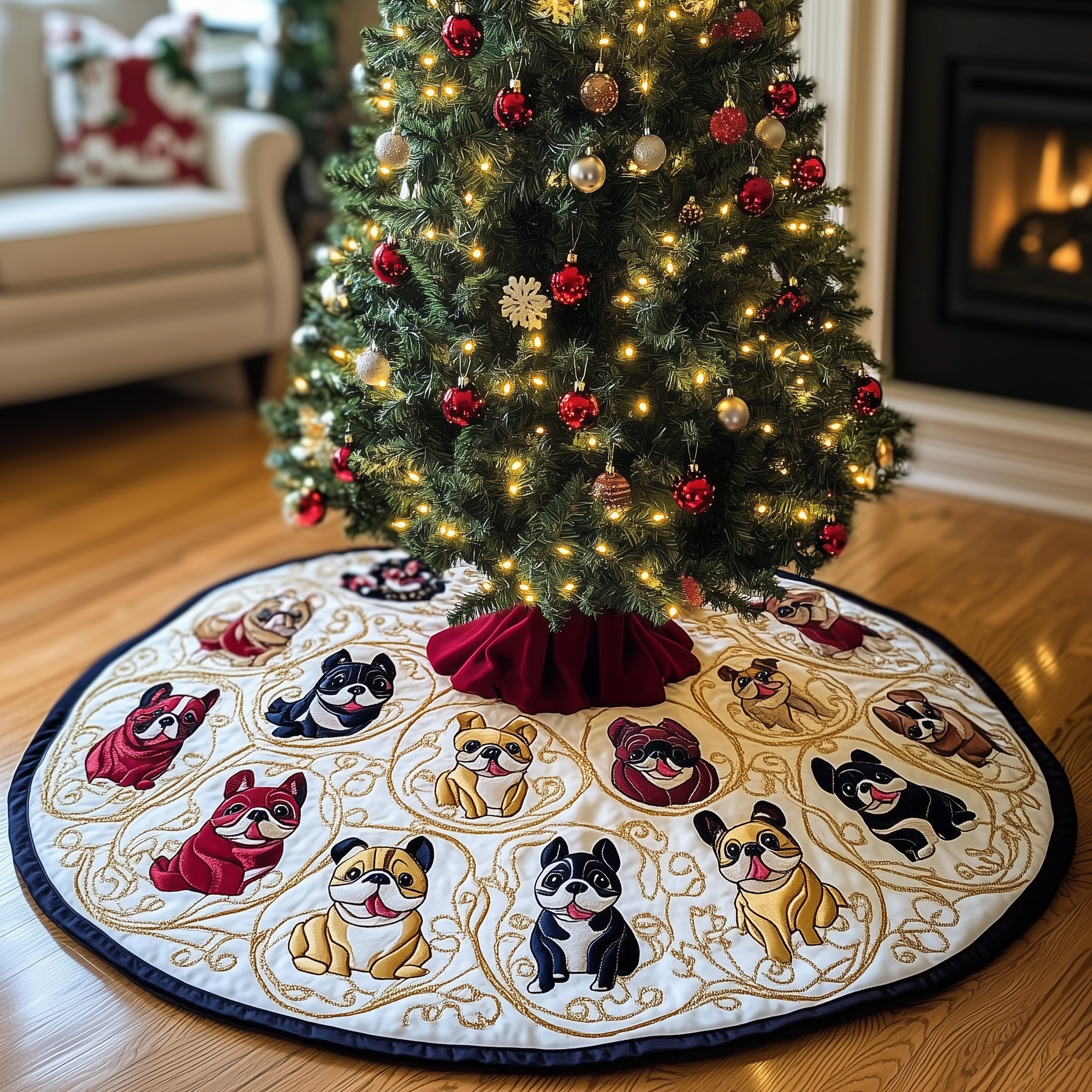 Bulldog Quilted Tree Skirt Cozy Winter Gift Merch