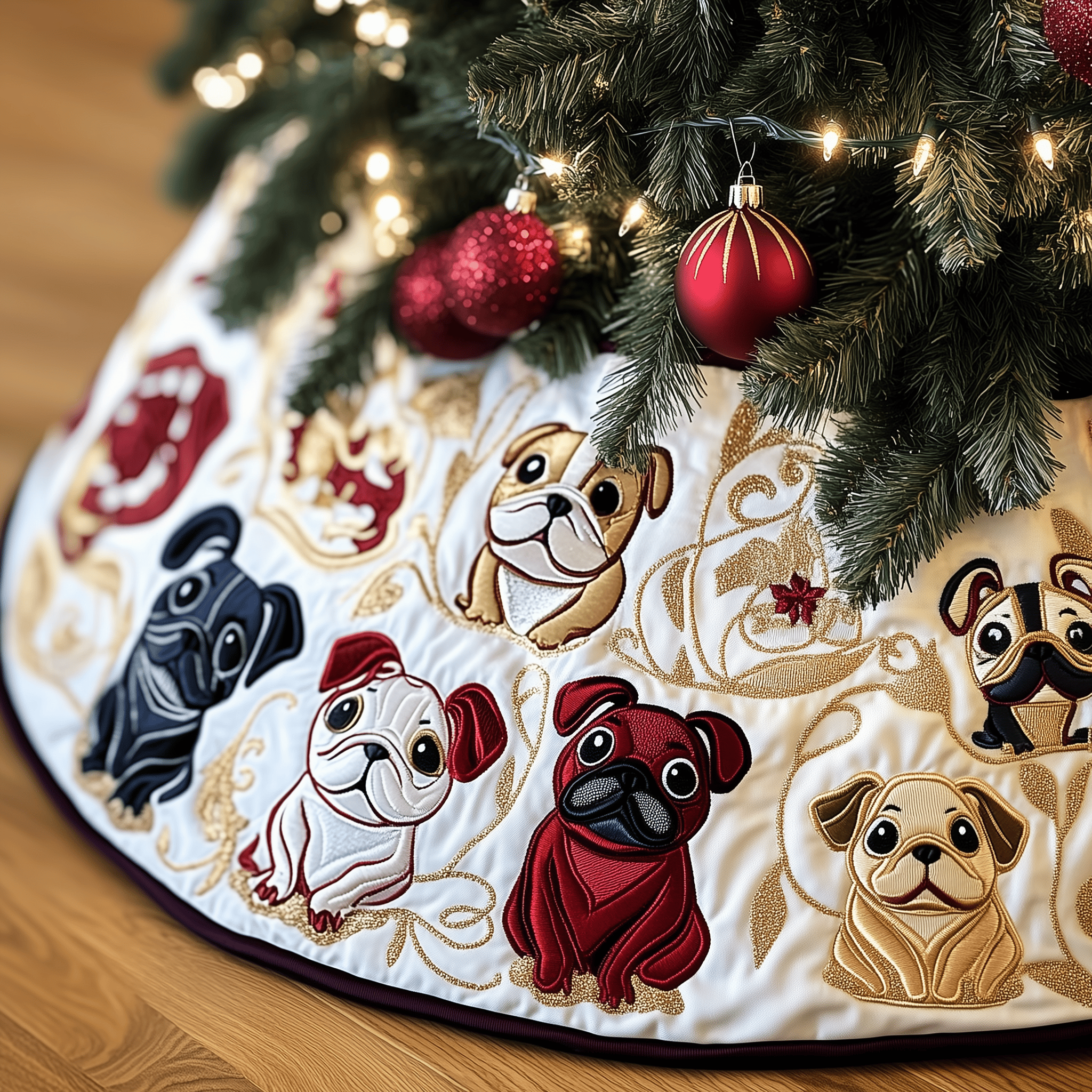Bulldog Quilted Tree Skirt Cute Christmas Tree Skirt Gifts For Mom And Dad Christmas