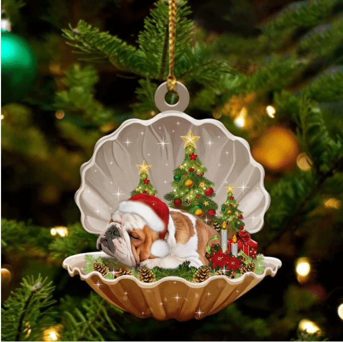 Bulldog Sleeping in Pearl Dog Christmas Ornament Flat Acrylic