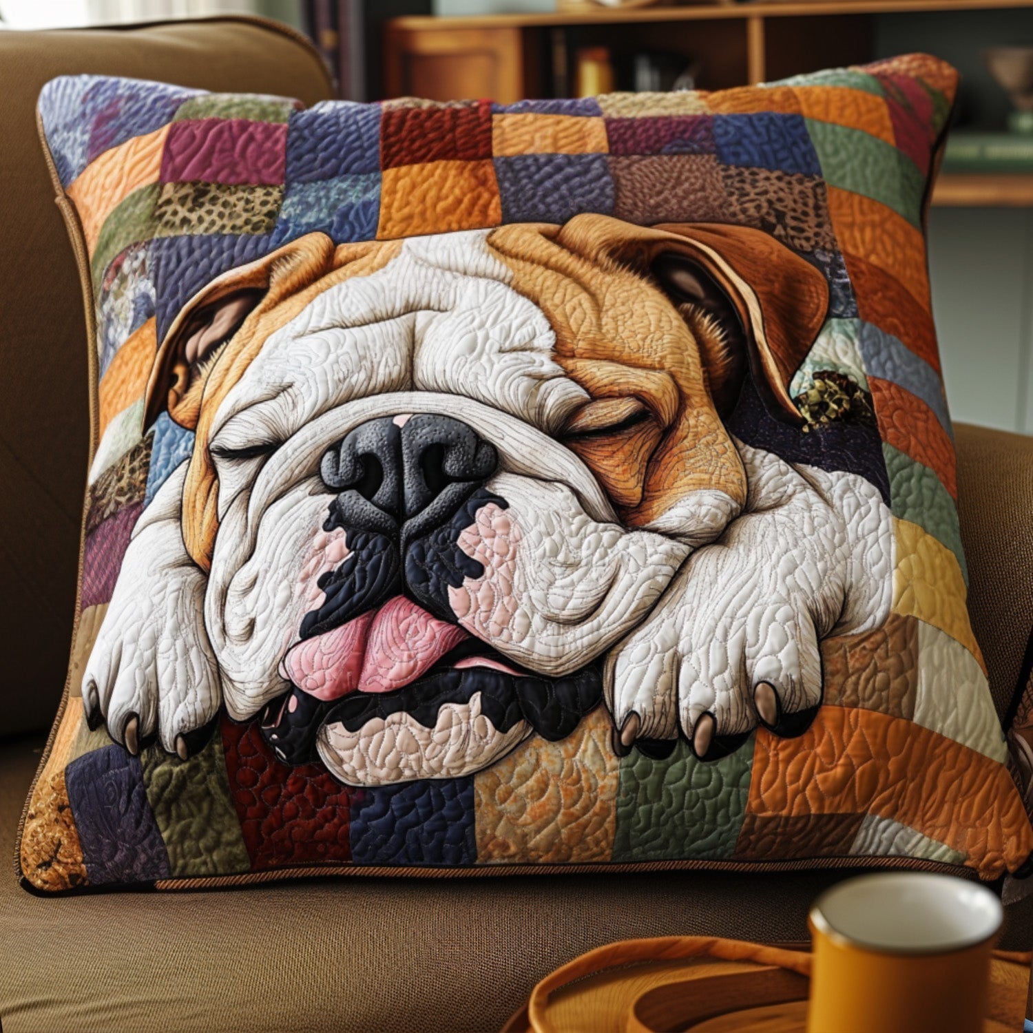 Bulldog Sleepy Time Quilted Pillow Case Christmas Throw Pillow Case