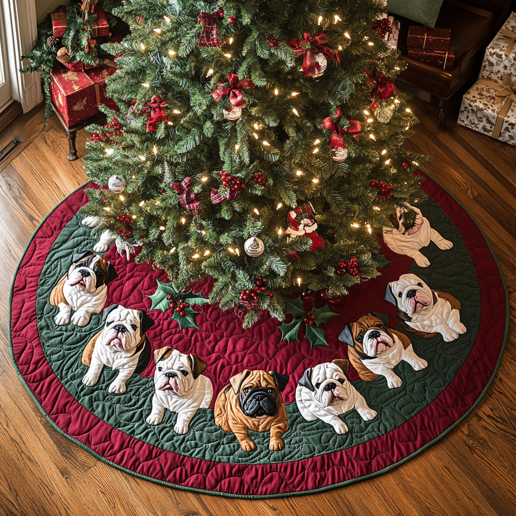 Bulldog Sleigh Ride Quilted Christmas Tree Skirt Xmas Tree Decor Gifts With French Bulldogs On Them