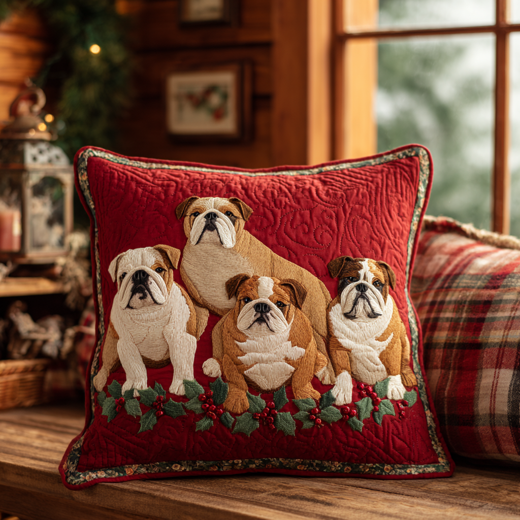 Bulldog Sleigh Ride Quilted Pillow Case Nice Pillow Covers French Bulldog Owner Gifts
