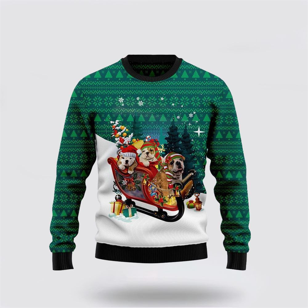 Bulldog Sleigh Ugly Christmas Sweater Christmas Gift For Dog Love Christmas Gift Idea