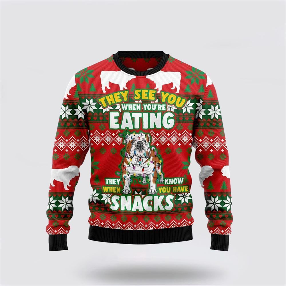 Bulldog Snacks Ugly Christmas Sweater Christmas Gift For Dog Love Christmas Gift Idea