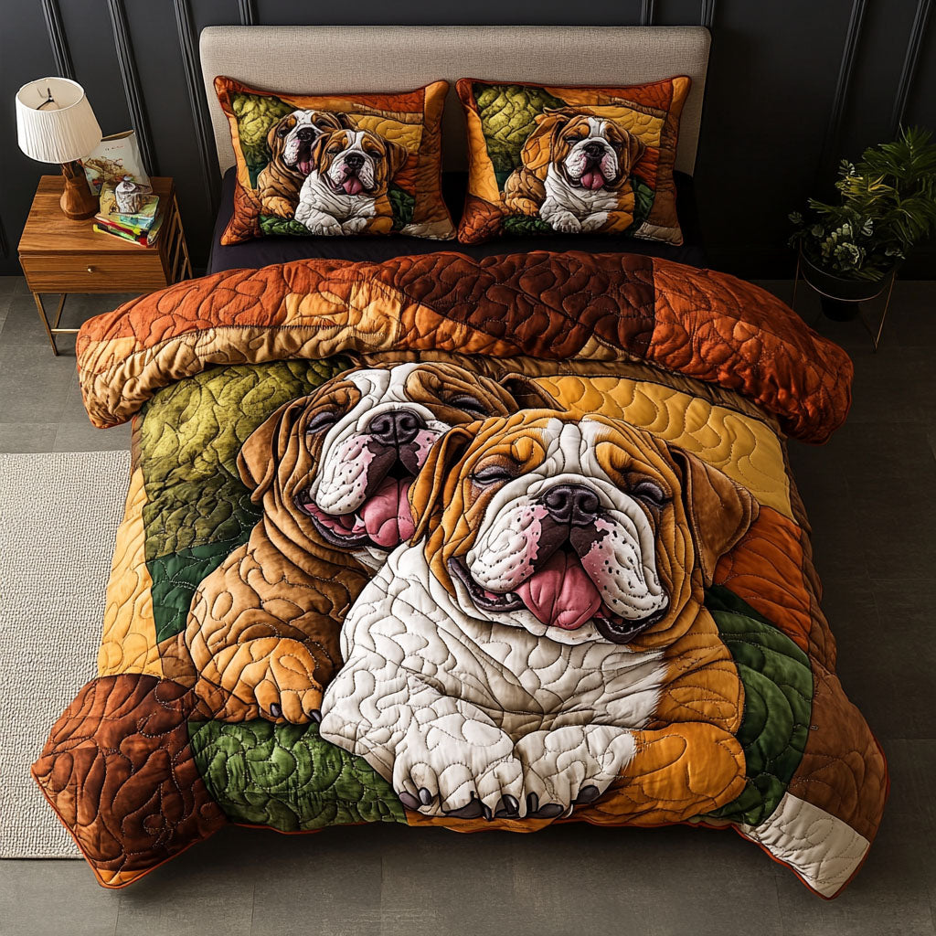Bulldog Snooze Fest Quilted Bedding Set Luxury Bed Sheet Gift Set for Ultimate Comfort