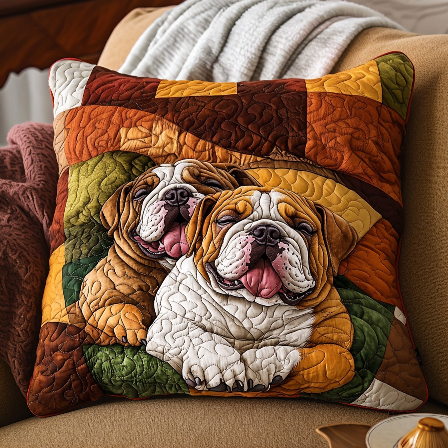 Bulldog Snooze Fest Quilted Pillow Case Merry Christmas Cushion Cover