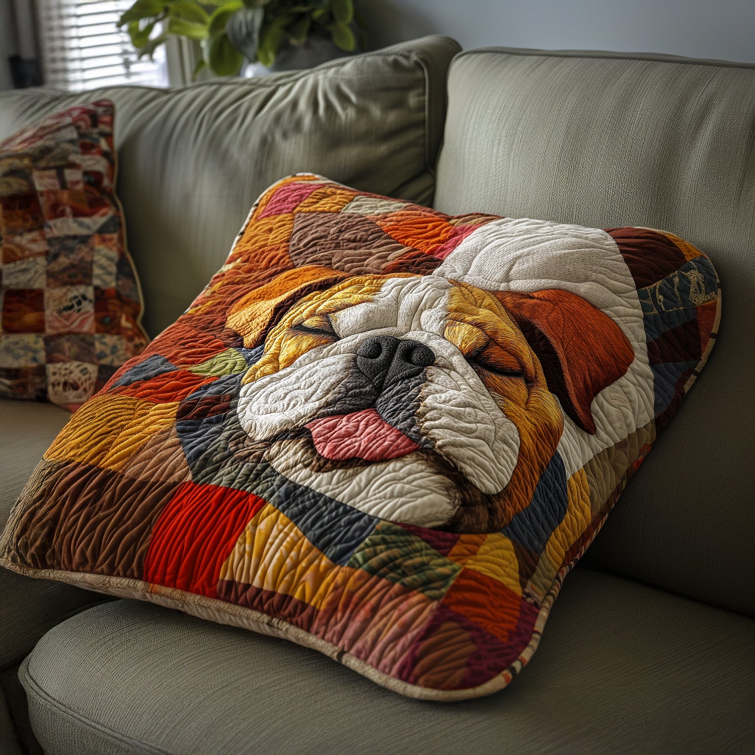 Bulldog Snout Quilted Pillow Case Christmas Tree Pillow Cover