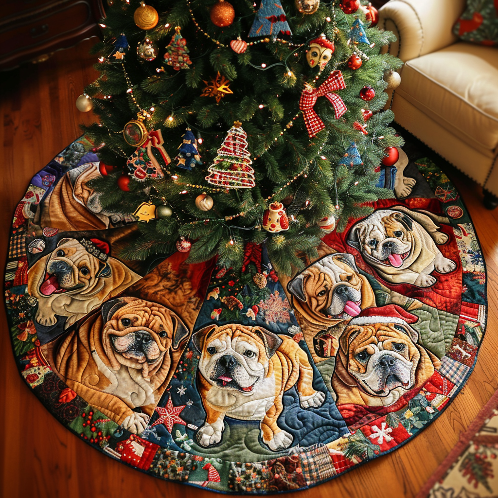 Bulldog Snowy Dreams Christmas Quilted Tree Skirt Meaningful Christmas Gift to Warm the Heart
