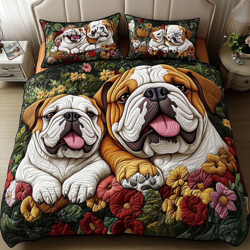 Bulldog Snuggles Quilted Bedding Set Exclusive Bedding Gift Set for Luxury Sleep