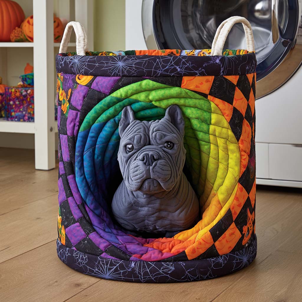 Bulldog Spiral Stone Quilted Laundry Basket Gift To Brighten Their Day