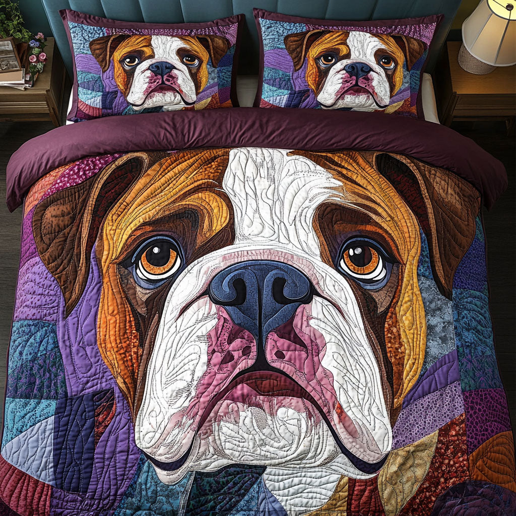Bulldog Stitches Quilted Bedding Set Premium Duvet Cover Gift Set for Mom or Grandma
