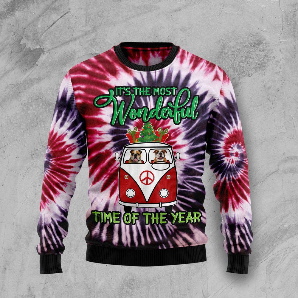Bulldog Tie Dye Ugly Christmas Sweater Gift For Christmas