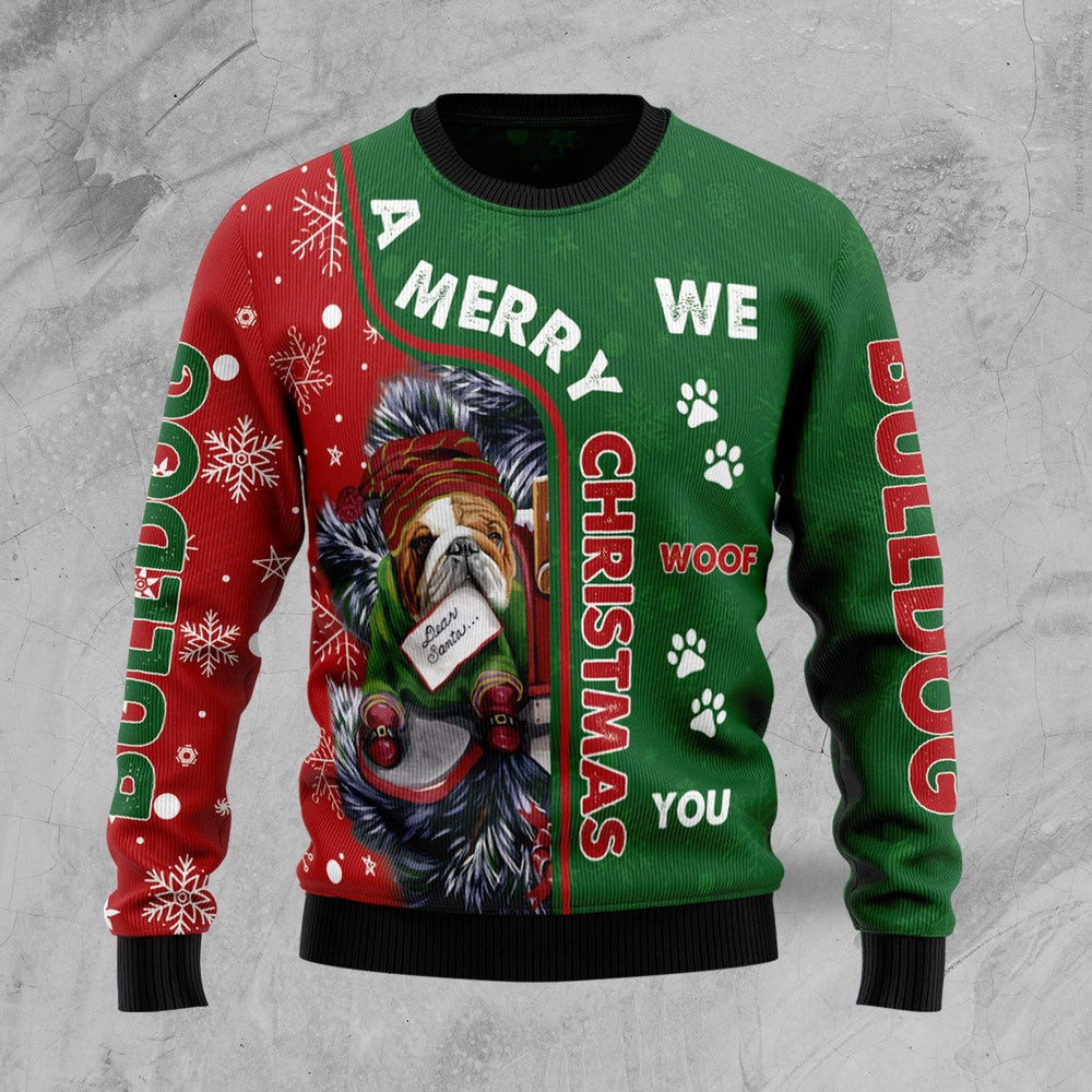 Bulldog Ugly Christmas Sweater Unisex Womens Mens Couples Matching Friends Funny Family Sweater Gifts
