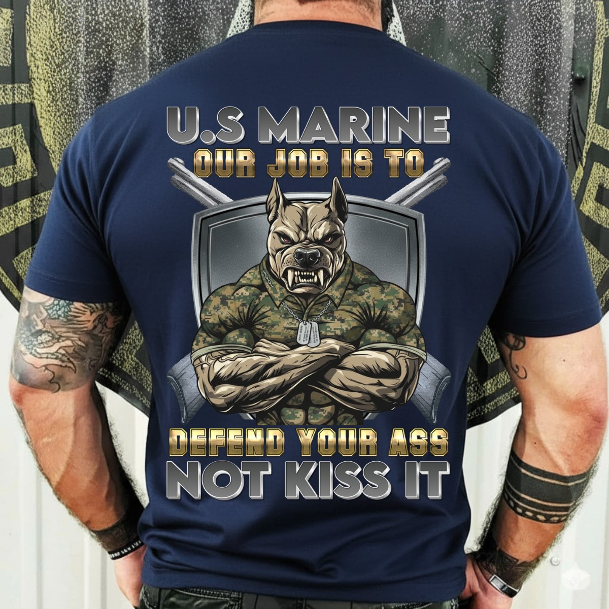 Bulldog US Marine T-Shirt Defend Your Ass Not Kiss It Funny Military Tee Bulldog Lover Gifts