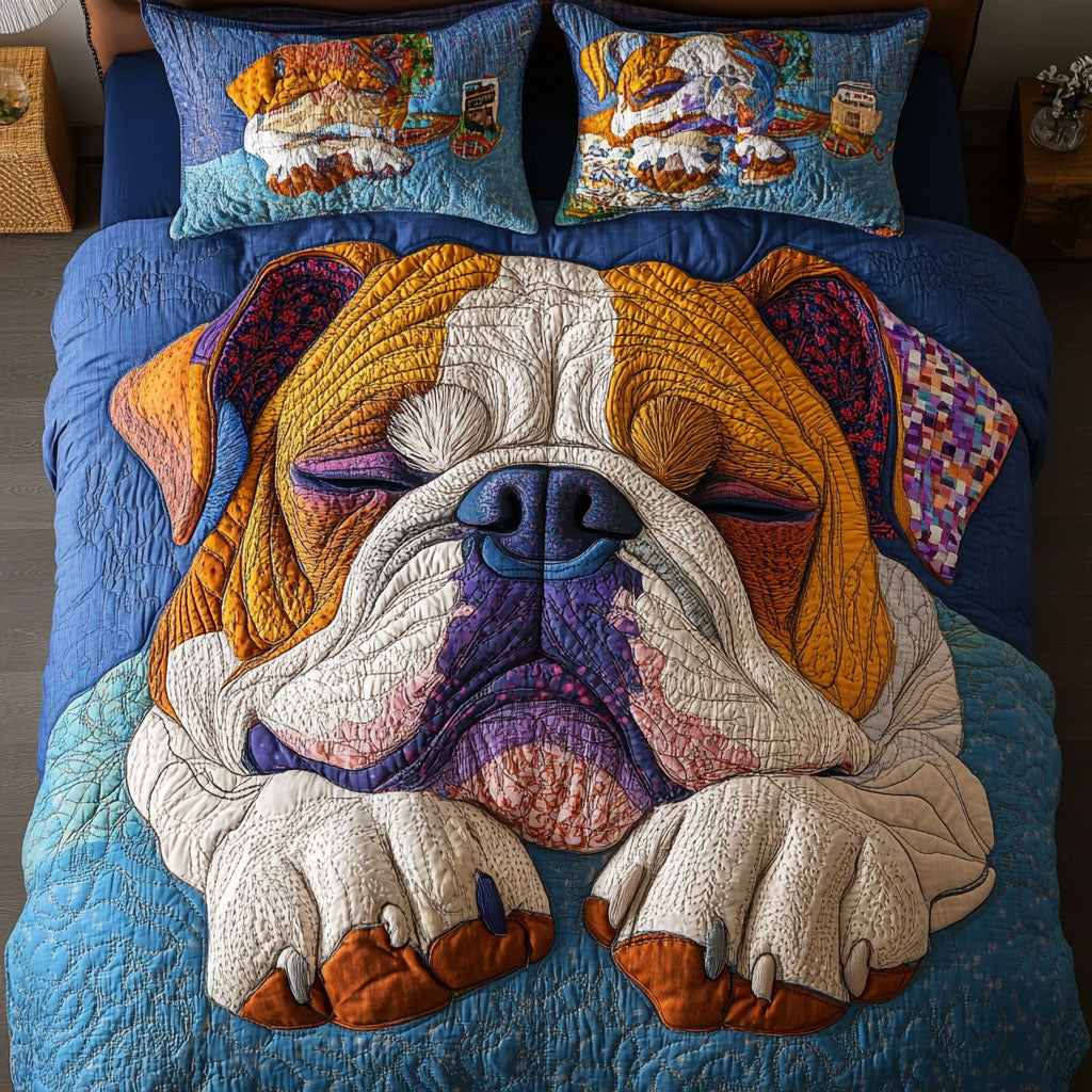 Bulldog Whimsy Walk Quited Bedding Set Special Home Gift Idea for Comfortable Living