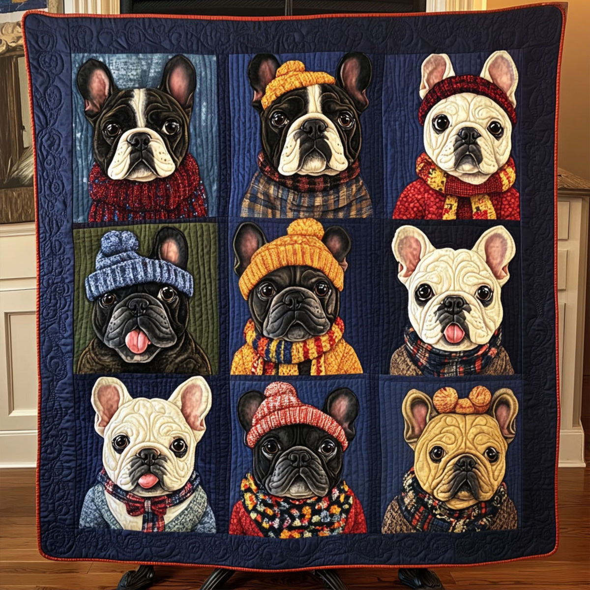 Bulldog Winter Magic Quilted Blanket Gifts For Frenchie Lovers