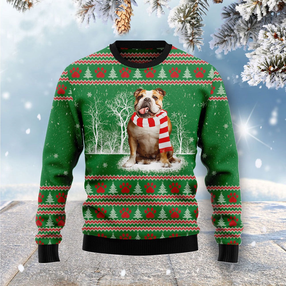 Bulldog Winter Tree Unisex Womens Mens Couples Matching Friends Dog Lover Funny Family Ugly Christmas Holiday Sweater Gifts