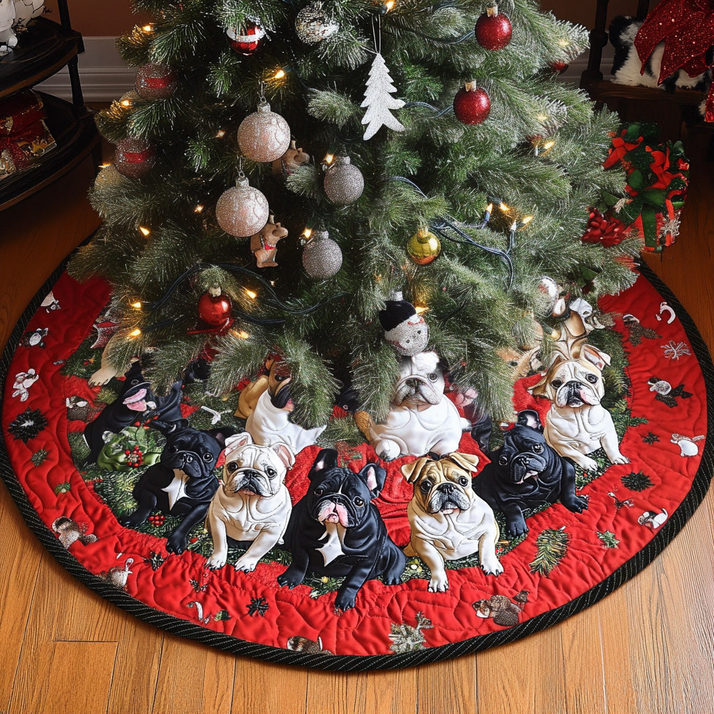 Bulldog Yuletide Joy Quilted Christmas Tree Skirt Christmas Holiday Decor Home