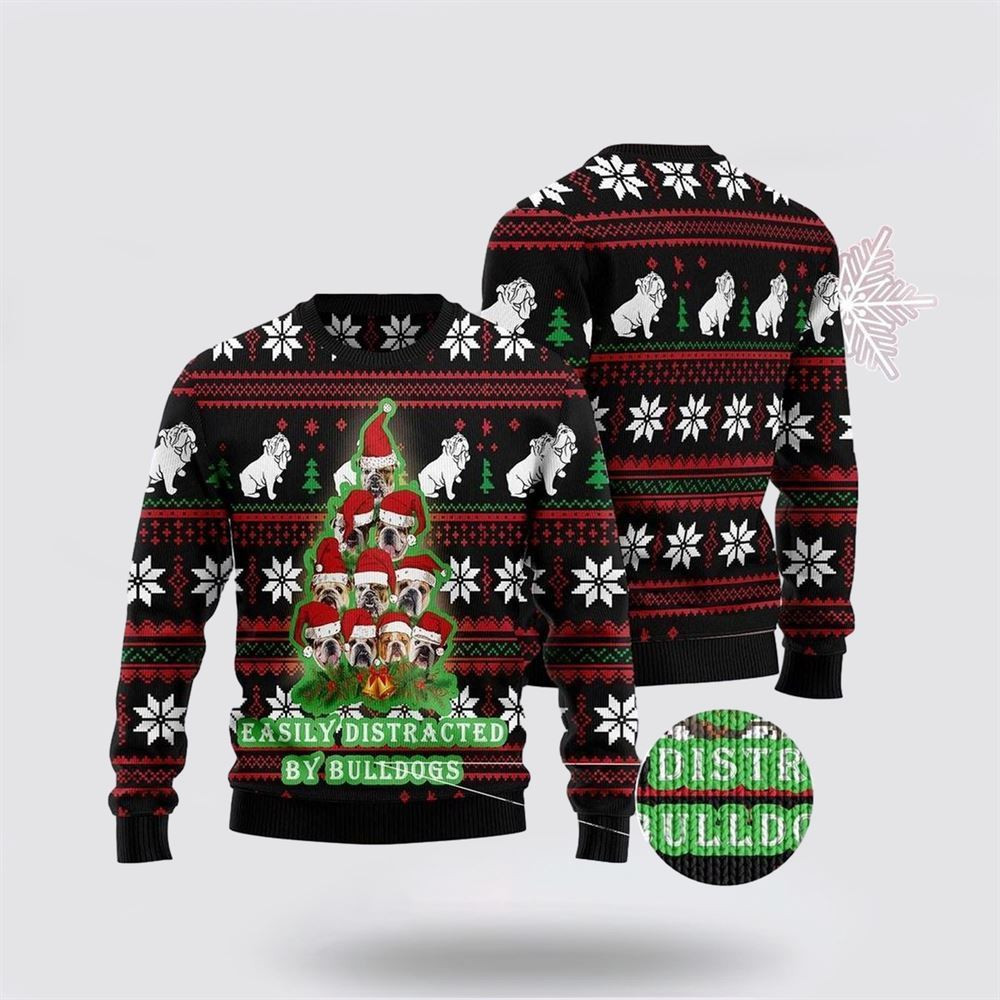Bulldogs Tree Ugly Christmas Sweater 3D Christmas Gift For Dog Love Christmas Gift Idea