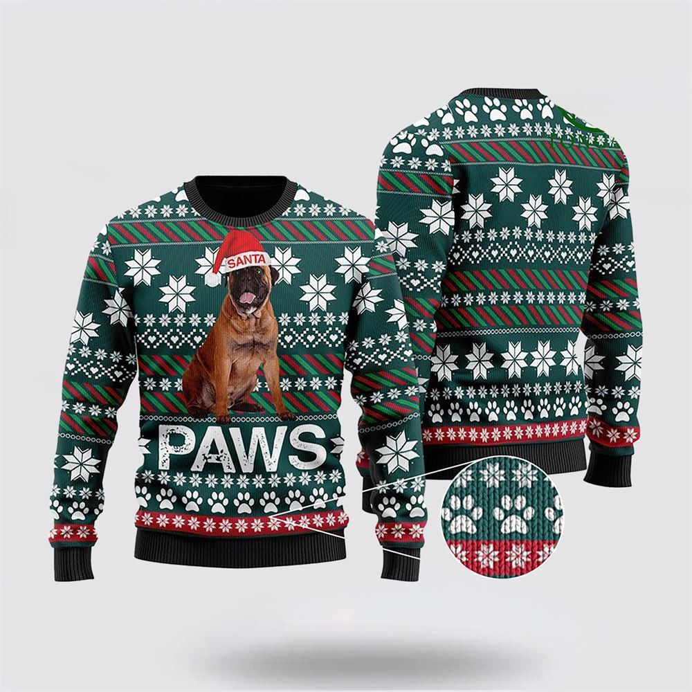 Bullmastiff Santa Printed Christmas Ugly Sweater Christmas Gift For Dog Love Christmas Gift Idea