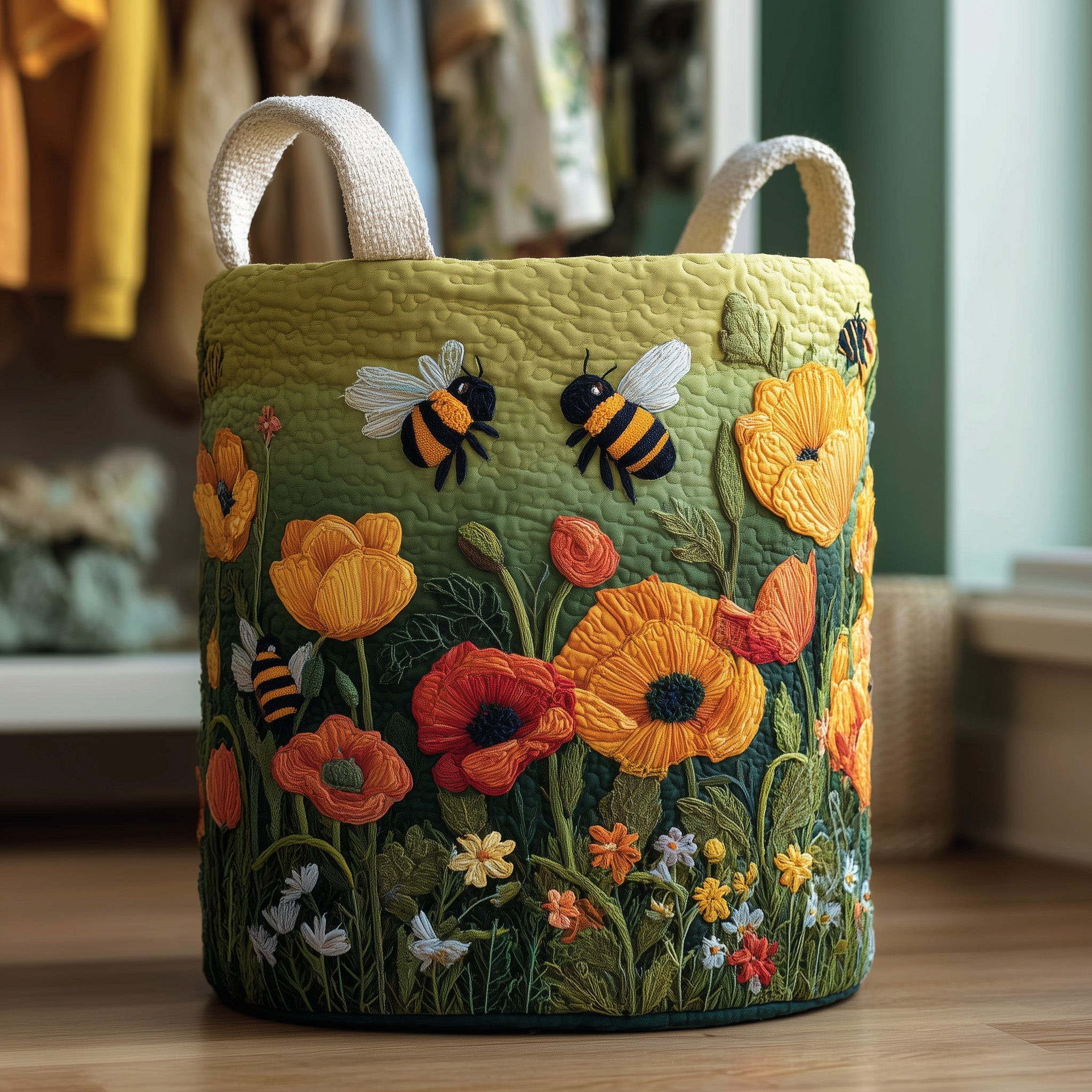 Bumble Haven Quilted Laundry Basket Aesthetic Home Decor Bee Keeper Presents