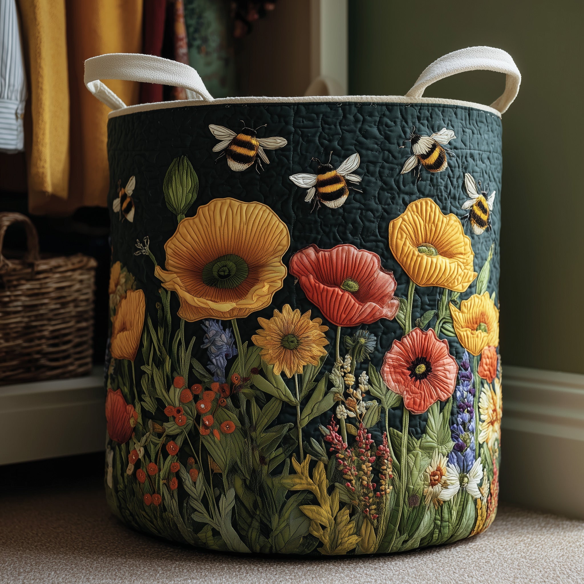 Bumble Haven Quilted Laundry Basket Sunflower Throws