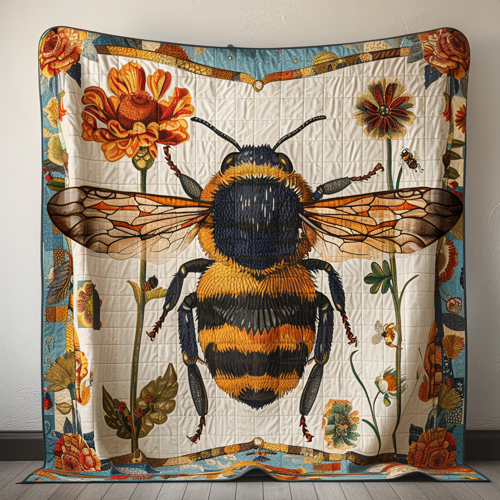 Bumblebee and Blossoms Quilted Blanket Cute Fuzzy Blankets