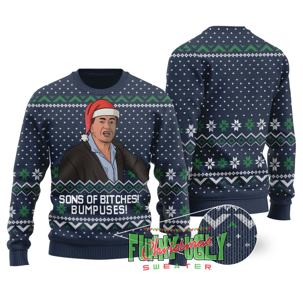 Bumpuses A Christmas Story Christmas Sweater Navy Stylish Winter Sweatshirt for Everyday Wear