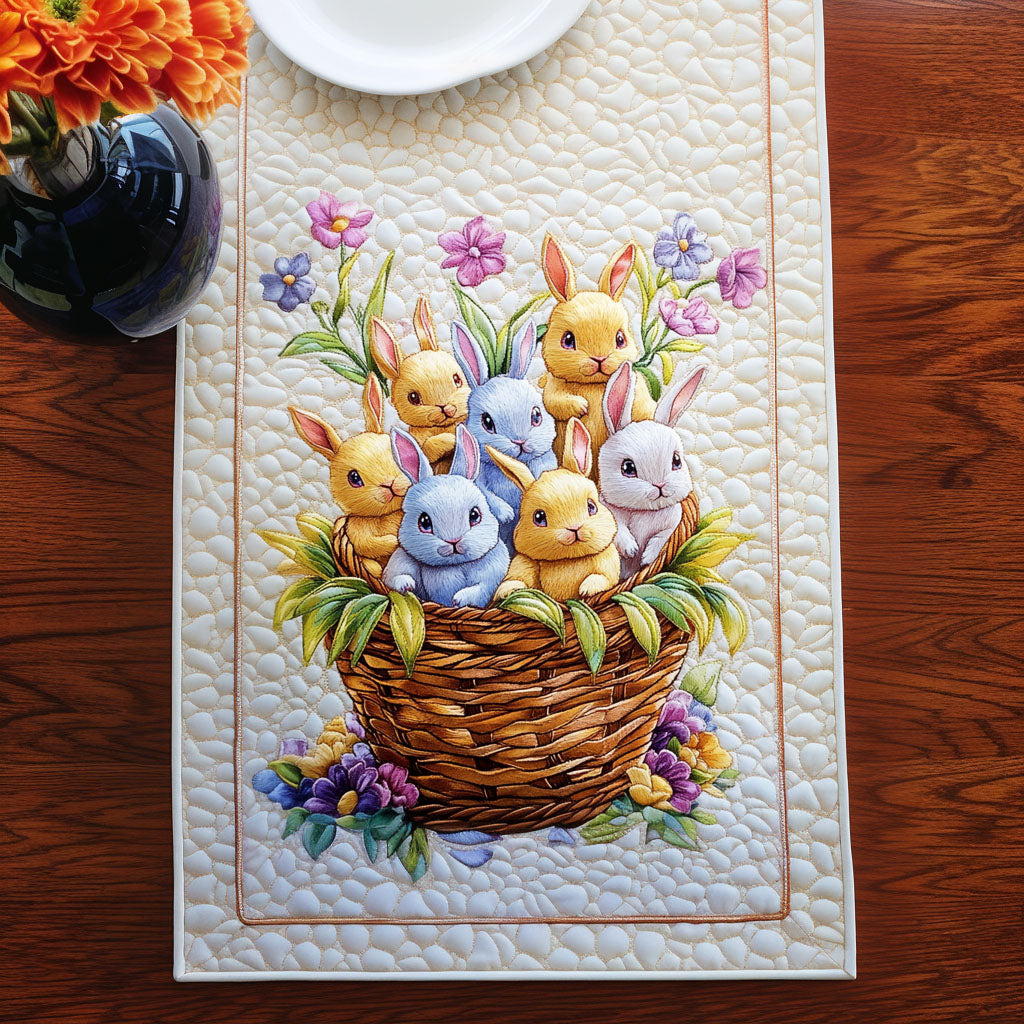 Bunny Basket Delight Quilted Table Runner Easter Table Decor Gifts For Family