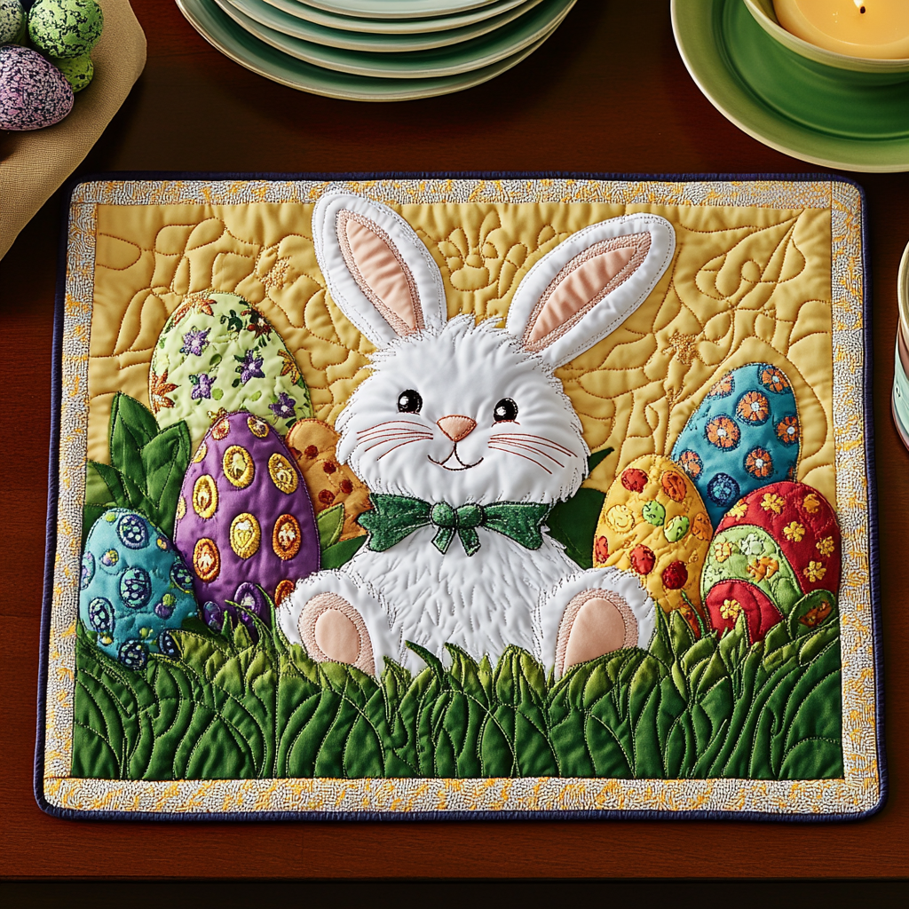 Bunny Bliss Quilted Place Mat Home Decor Items Presents For Rabbit Lovers
